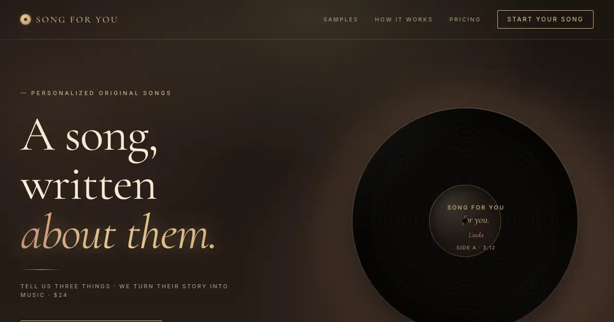 A first dance song personalized — sample album artwork for a custom AI-generated song gift from Song For You